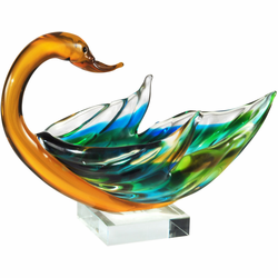 Dale Tiffany AS14073 Swan Bowl Contemporary Handcrafted Art Glass Figurine