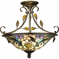 Dale Tiffany TH90212 Peony Tiffany Antique Golden Bronze Ceiling Lighting Fixture