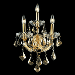 Elegant 2800W3G-GT-RC Maria Theresa Gold Traditional 3 Candle Golden Teak Crystal Wall Mounted Lamp