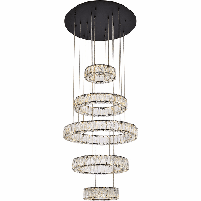 Elegant 3503G5LBK Monroe Crystal Black LED Multi Ceiling Pendant Light