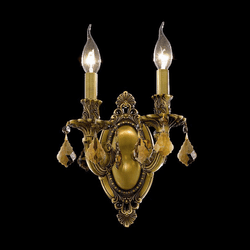 Elegant 9202W9FG-GT-RC Rosalia 2 Light Golden Teak Crystal Candle Wall Sconce with French Gold Finish