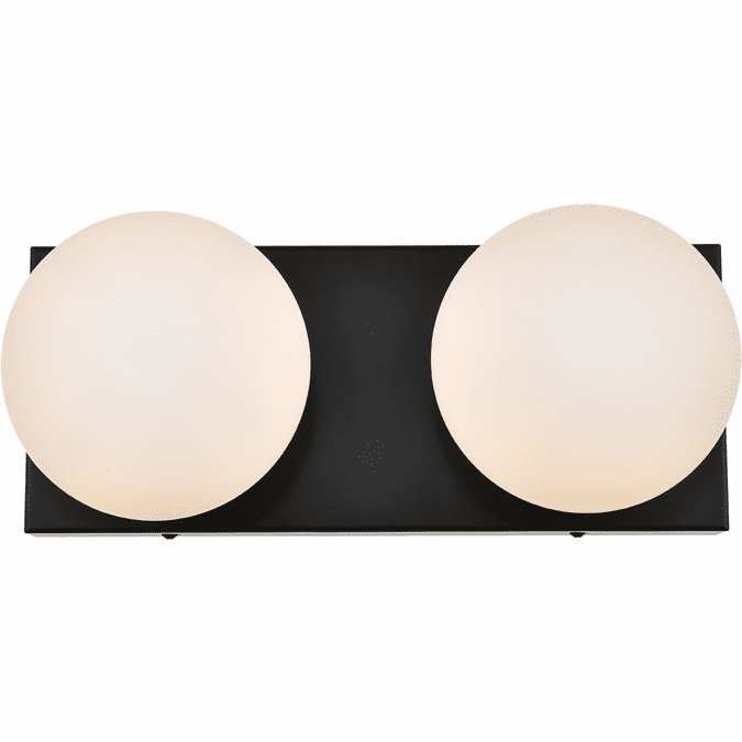 Elegant LD7303W14BLK Jaylin Modern Black and Frosted White Living District 2-Light Bathroom Vanity Light Fixture