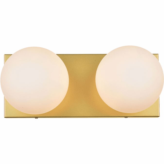 Elegant LD7303W14BRA Jaylin Contemporary Brass and Frosted White Living District 2-Light Bathroom Vanity Light Fixture