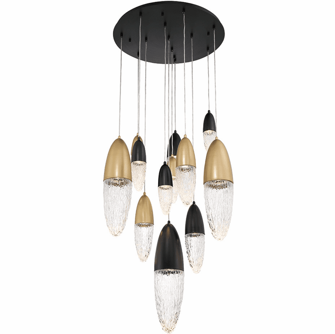 Eurofase 43859-041 crou Contemporary Mixed Black / Brass Halogen Round Multi Ceiling Pendant Light