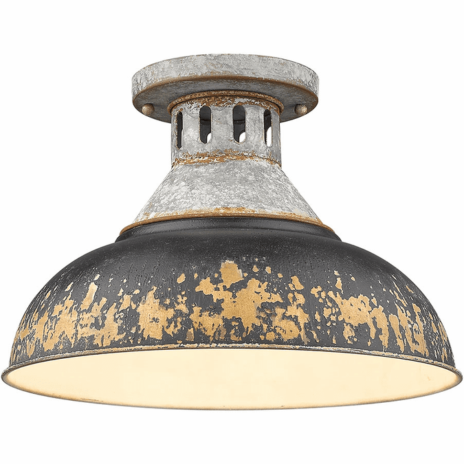 Golden Lighting 0865-SF AGV-ABI Kinsley Retro Aged Galvanized Steel Ceiling Light Fixture