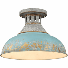 Golden Lighting 0865-SF AGV-TEAL Kinsley Vintage Aged Galvanized Steel Flush Mount Lighting