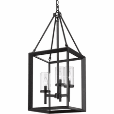 Golden Lighting 2073-3P BLK-CLR Smyth Modern Matte Black Foyer Lighting