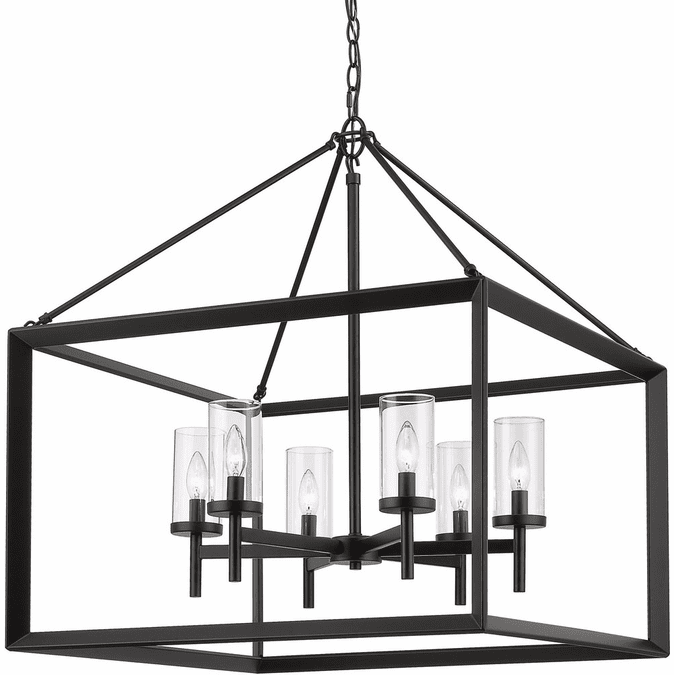 Golden Lighting 2073-6 BLK-CLR Smyth Contemporary Matte Black Chandelier Lighting