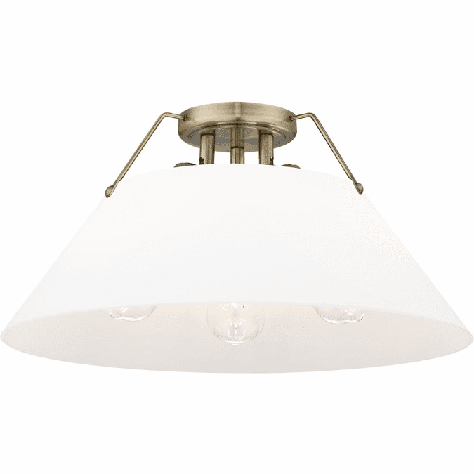 Golden Lighting 3306-3FM AB-OP Orwell Aged Brass / Opal Glass Ceiling Light Fixture