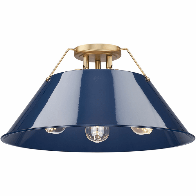 Golden Lighting 3306-3FM BCB-NVY Orwell Brushed Champagne Bronze / Matte Navy Ceiling Light Fixture