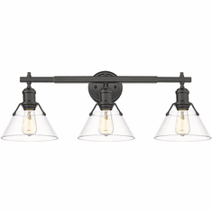 Golden Lighting 3306-BA3 BLK-CLR Orwell Contemporary Matte Black 3-Light Bathroom Light Fixture