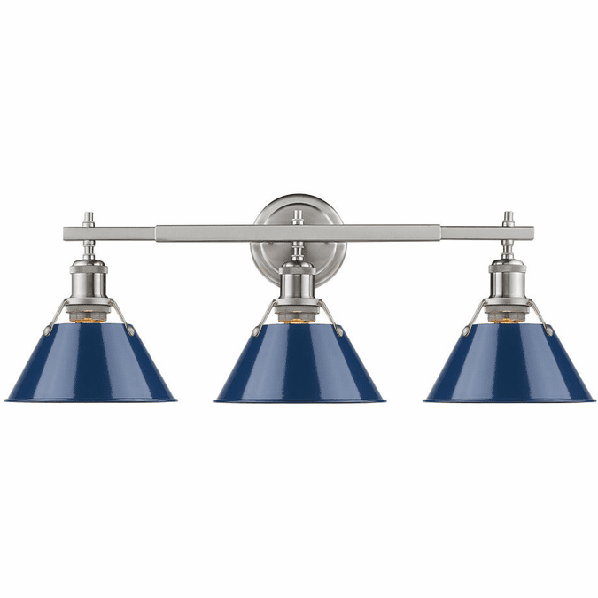 Golden Lighting 3306-BA3 PW-NVY Orwell Modern Pewter 3-Light Bathroom Light Fixture