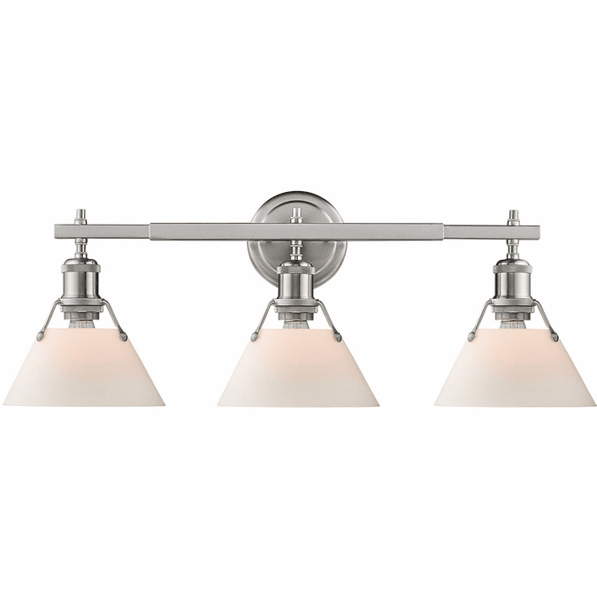 Golden Lighting 3306-BA3-PW-OP Orwell PW Contemporary Pewter 3-Light Bathroom Light Sconce