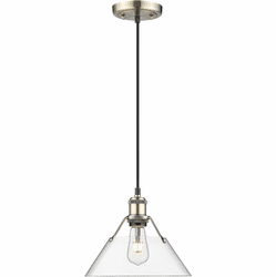 Golden Lighting 3306-M AB-CLR Orwell Aged Brass / Clear Glass 10" Mini Pendant Hanging Light