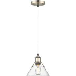 Golden Lighting 3306-S AB-CLR Orwell Aged Brass / Clear Glass 7.5" Mini Lighting Pendant