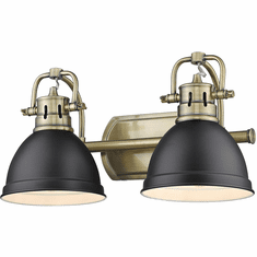Golden Lighting 3602-BA2 AB-BLK Duncan Contemporary Aged Brass 2-Light Bathroom Lighting Fixture