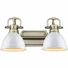 Golden Lighting 3602-BA2 AB-WH Duncan Modern Aged Brass 2-Light Bathroom Light Fixture