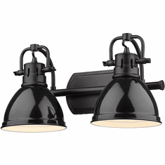 Golden Lighting 3602-BA2 BLK-BK Duncan Contemporary Matte Black 2-Light Bathroom Sconce