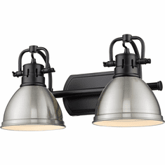 Golden Lighting 3602-BA2 BLK-PW Duncan Contemporary Matte Black 2-Light Bathroom Vanity Light Fixture