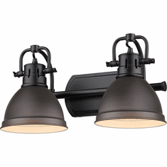 Golden Lighting 3602-BA2 BLK-RBZ Duncan Modern Matte Black 2-Light Bathroom Wall Sconce