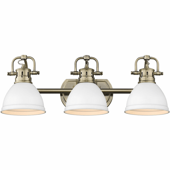 Golden Lighting 3602-BA3 AB-WHT Duncan Aged Brass 3-Light Bathroom Vanity Light Fixture