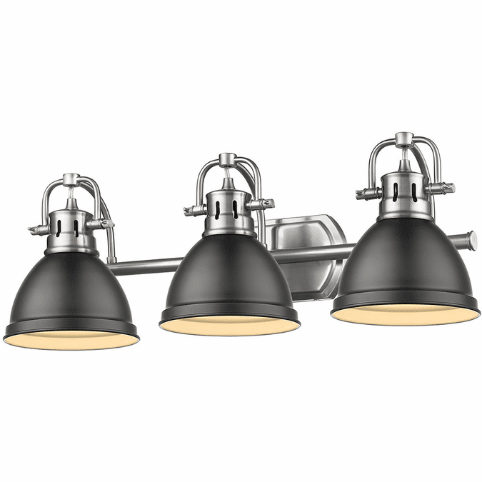 Golden Lighting 3602-BA3-PW-BLK Duncan Modern Pewter 3-Light Vanity Light Fixture