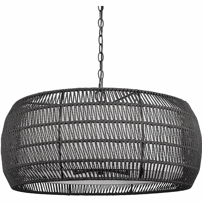 Golden Lighting 6805-6-BLK-MBR Everly Contemporary Matte Black Drum Hanging Light Fixture