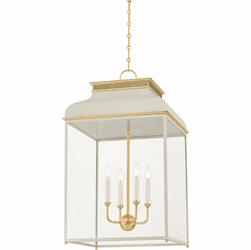 Hudson Valley MDS2401-AGB/OW Houghton Contemporary Aged Brass / Off-White 19" Foyer Lighting Fixture