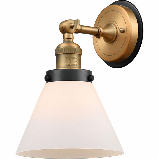 Innovations 203BB-BPBK-HRBK-G41 Franklin Restoration Cone Brushed Brass Matte White Cased Large Cone Wall Sconce