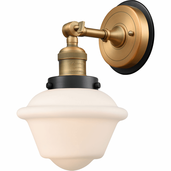 Innovations 203BB-BPBK-HRBK-G531 Franklin Restoration Oxford Brushed Brass Matte White Cased Small Oxford Wall Sconce