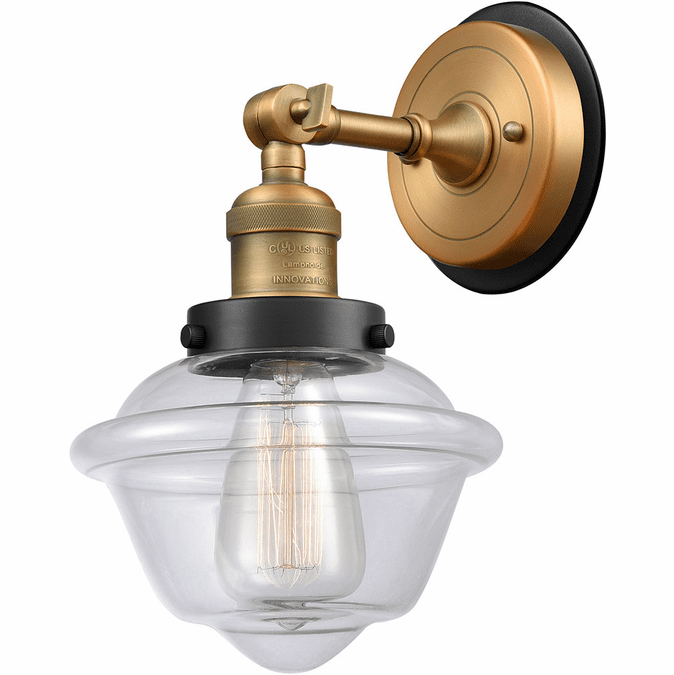 Innovations 203BB-BPBK-HRBK-G532 Franklin Restoration Oxford Brushed Brass Clear Small Oxford Wall Sconce Lighting