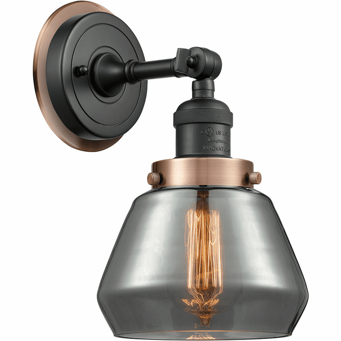 Innovations 203BK-BPAC-HRAC-G173 Franklin Restoration Fulton Matte Black Plated Smoke Fulton Lamp Sconce