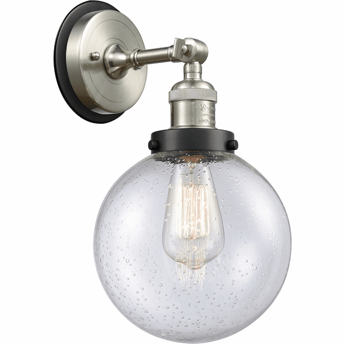 Innovations 203SN-BPBK-HRBK-G204-8 Franklin Restoration Beacon Brushed Satin Nickel Seedy Beacon Lighting Sconce