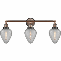 Innovations 205AC-BPBK-HRBK-G165 Franklin Restoration Geneseo Antique Copper Clear Crackle Geneseo 3-Light Vanity Light