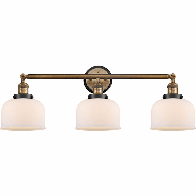 Innovations 205BB-BPBK-HRBK-G71 Franklin Restoration Bell Brushed Brass Matte White Cased Large Bell 3-Light Bath Light Fixture