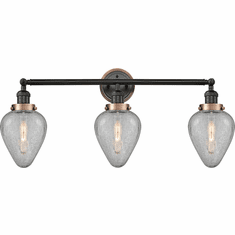 Innovations 205BK-BPAC-HRAC-G165 Franklin Restoration Geneseo Matte Black Clear Crackle Geneseo 3-Light Bathroom Light