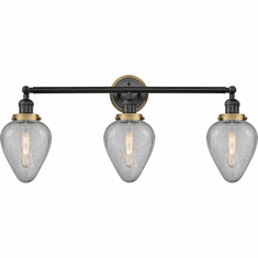 Innovations 205BK-BPBB-HRBB-G165 Franklin Restoration Geneseo Matte Black Clear Crackle Geneseo 3-Light Bath Light Fixture