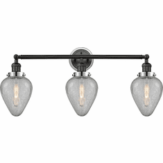 Innovations 205BK-BPPC-HRPC-G165 Franklin Restoration Geneseo Matte Black Clear Crackle Geneseo 3-Light Vanity Light
