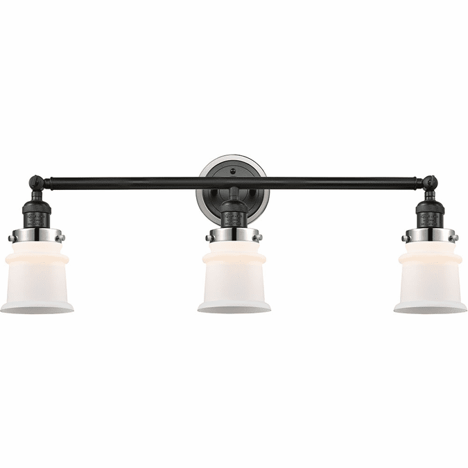 Innovations 205BK-BPPC-HRPC-G181S Franklin Restoration Canton Matte Black Matte White Small Canton 3-Light Bath Sconce