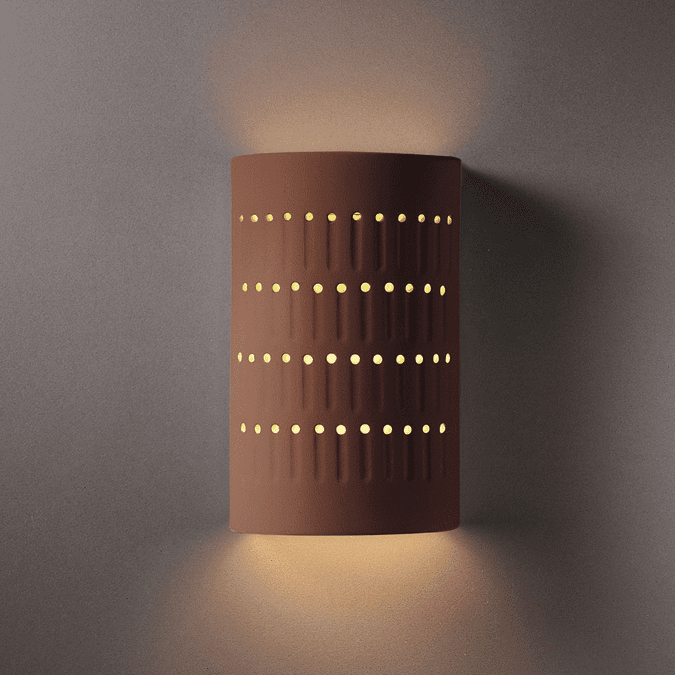 Justice Design CER-2285W-CLAY Ambiance Small Cactus Cylinder Contemporary Canyon Clay LED Exterior Ceramic Wall Light Sconce