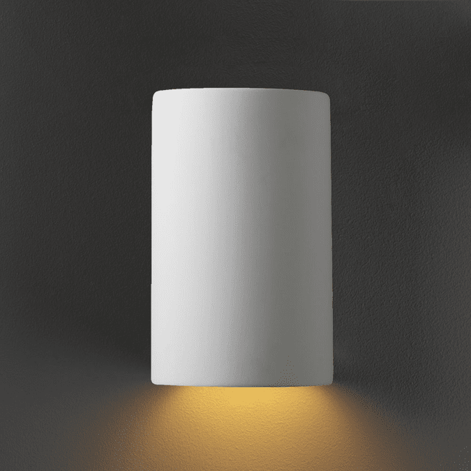 Justice Design CER-5940W-BIS Ambiance Small Cylinder Modern Bisque LED Outdoor Ceramic Light Sconce