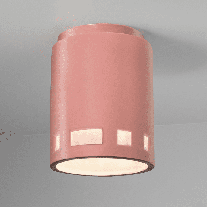 Justice Design CER-6107-BSH Radiance Cylinder Modern Gloss Blush LED Ceramic Flush Mount Ceiling Light Fixture