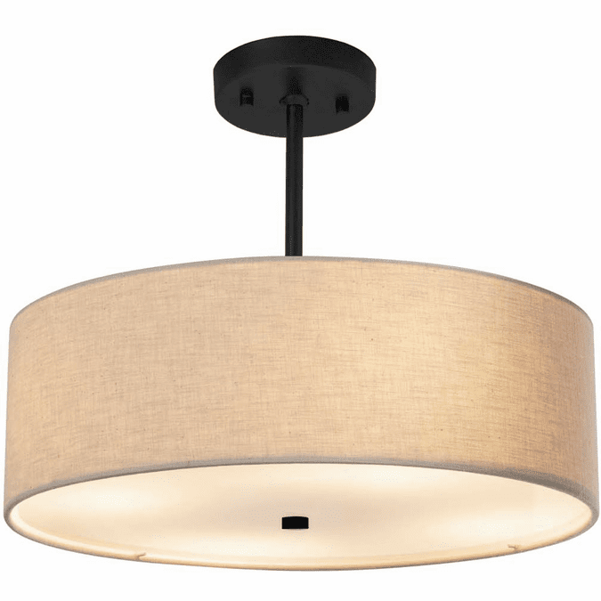 Justice Design FAB-9591-CREM-MBLK Textile Classic Matte Black 18" Drum Pendant Light