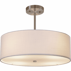 Justice Design FAB-9591-WHTE-NCKL Textile Classic Brushed Nickel 18" Drum Hanging Lamp