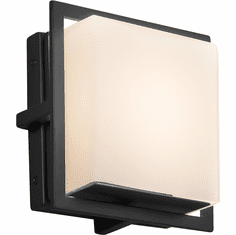 Justice Design FSN-7561W-OPAL-MBLK Fusion Avalon Modern Matte Black LED Exterior Square Wall Light Fixture