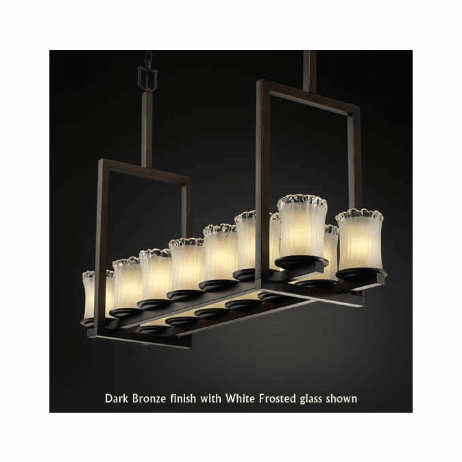 Justice Design GLA-8764-16 Dakota 14-Light Tall Island Chandelier with Cylinder Rippled Rim Glass