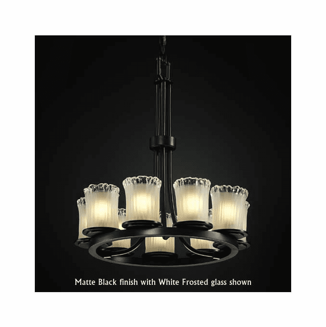 Justice Design GLA-8766-16 Dakota 9-Light Ring Chandelier with Cylinder Rippled Rim Glass