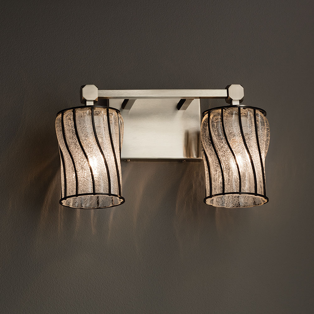 Justice Design WGL-8422 Tetra Wire Glass Contemporary 2-Light Vanity ...