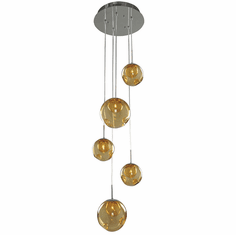 Kalco 309541CH-AMBER Meteor Contemporary Chrome Halogen Multi Hanging Lamp