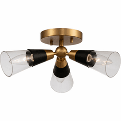 Kalco 513141BNB Ponti Matte Black with New Brass Flush Mount Lighting